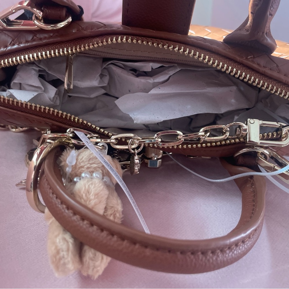Steve Madden Brown Woven Mini Satchel with Gold Hardware - Picture 4 of 4